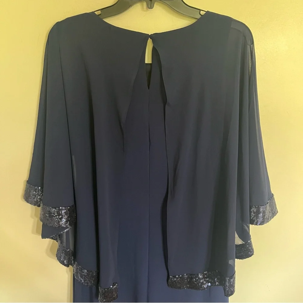 NWT‎ Scarlett Navy Blue Sequins Cape Dress Formal Mother Of The Bride Size 6